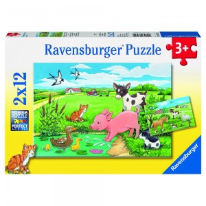 Tierkinder auf dem Land Puzzle 2 x 12 Teile