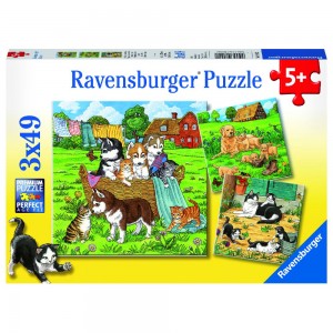 Süße Katzen und Hunde Puzzle 3 x 49 Teile