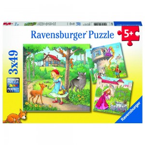 Rapunzel, Rotkäppchen und Froschkönig Puzzle 3 x 49 Teile