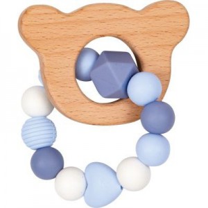 Silikon-Holz-Beißring, hellblau - BabyGlück