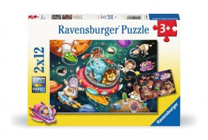 Tiere im Weltall Puzzle 2x12 Teile