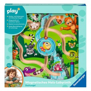 Play+ Magnetisches Holz-Labyrinth: Dschungel