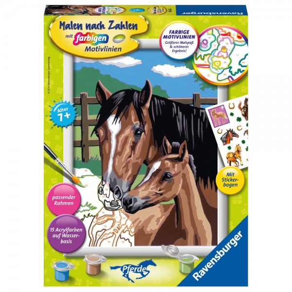 Pferd mit Fohlen Malen nach Zahlen Serie Pferde