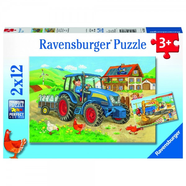 Baustelle und Bauernhof Puzzle 2 x 12 Teile
