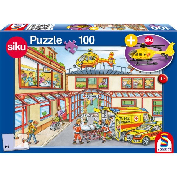 Rettungshubschrauber, Puzzle 100 Teile, mit add on SIKU