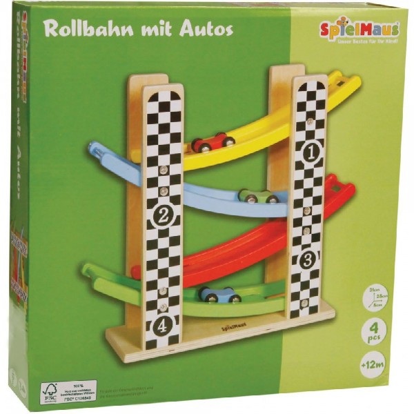 SpielMaus Holz Rollbahn mit Autos