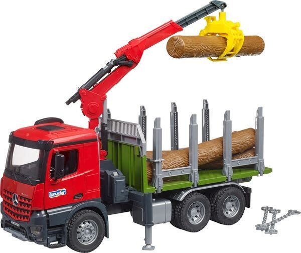 Bruder 03669 MB Arocs Holztransport-LKW mit Ladekran, Greifer + Baumstämme